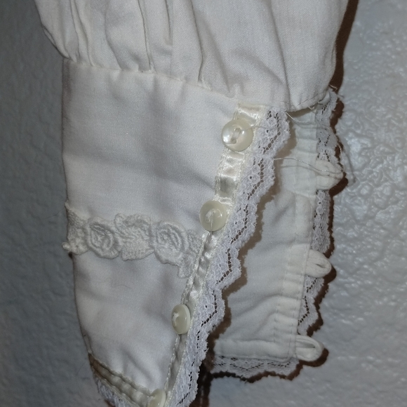 GUNNIES San Francisco Blouse Cream Off White Button Up Lace Ribbon High Collar - Picture 11 of 14